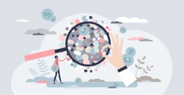 biotech investment growth in the UK, combining financial graphs with laboratory research visuals.