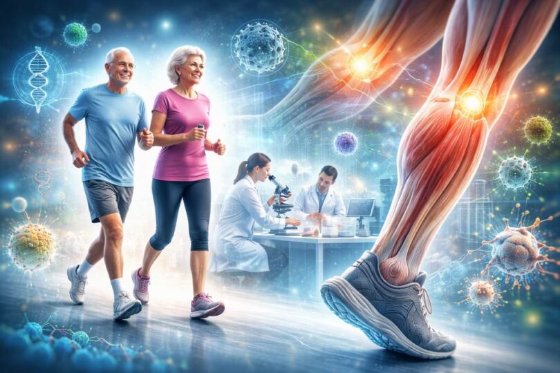 IMM01-STEM Phase 2 study illustration showing muscle function and mobility in older adults