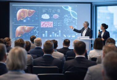 biotechnology investor conference presentation discussing clinical trial development