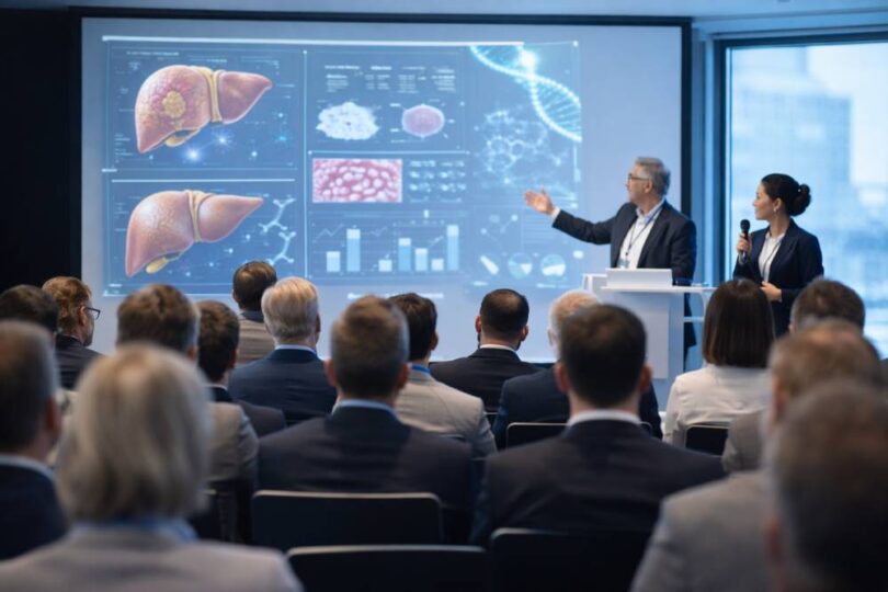 biotechnology investor conference presentation discussing clinical trial development