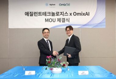 Agilent AI-driven proteomics collaboration signing between Agilent and OmixAI in South Korea