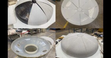 Manufacture of dished-end components for plastic-lined GRP pressure vessels used in pharmaceutical processing applications
